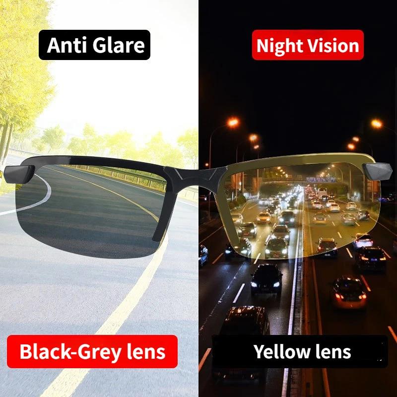 2PCS Night Vision Glasses Men Anti-Glare Driving Goggle Half Frame Polarized Sunglasses for Driver UV400 Day and Night Glasses
