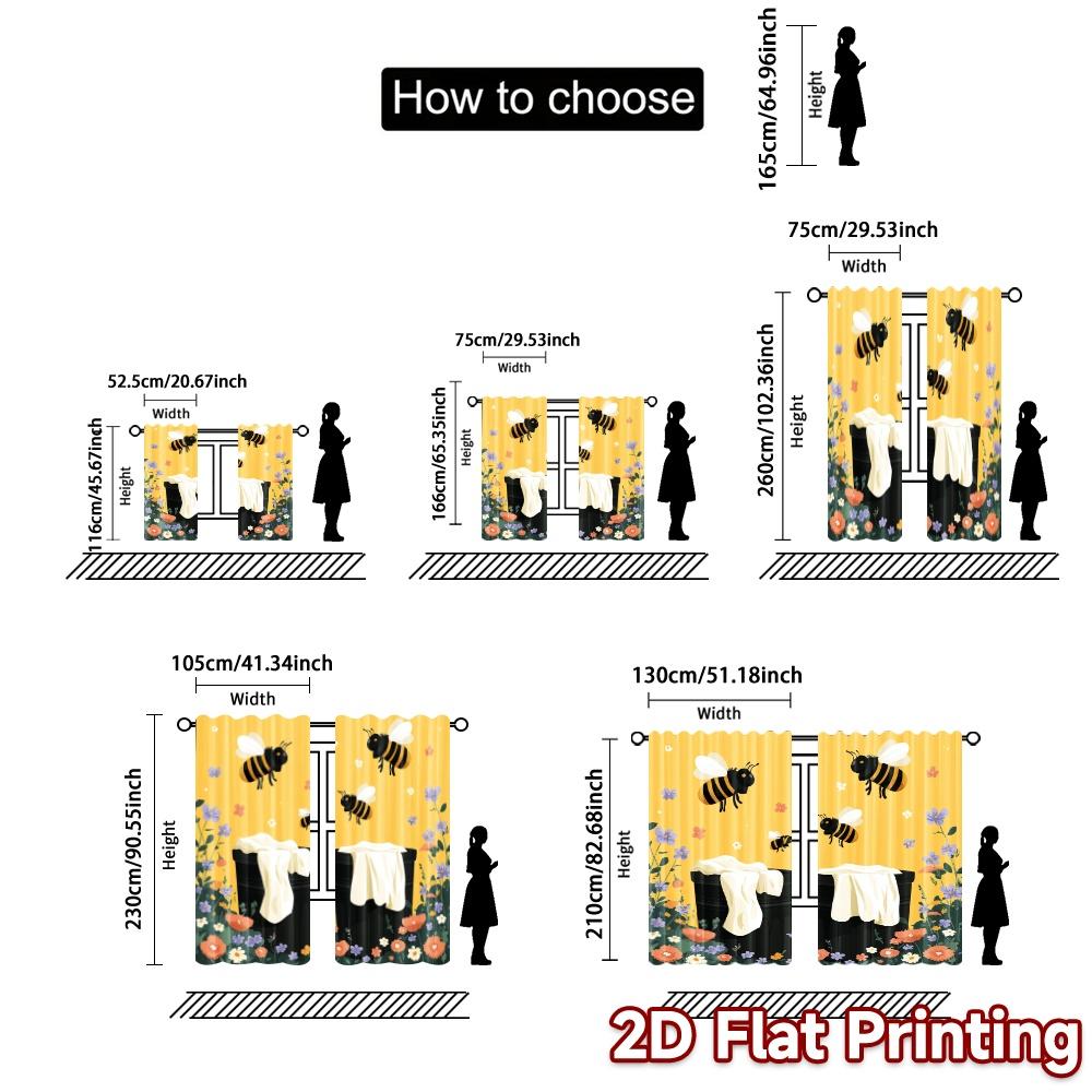 2pcs, 2D FLAT PRINTING Curtains (Without Rod) BeeHaven Contemporary Popular Curtains Fabric Curtains Room Decor Decorative for