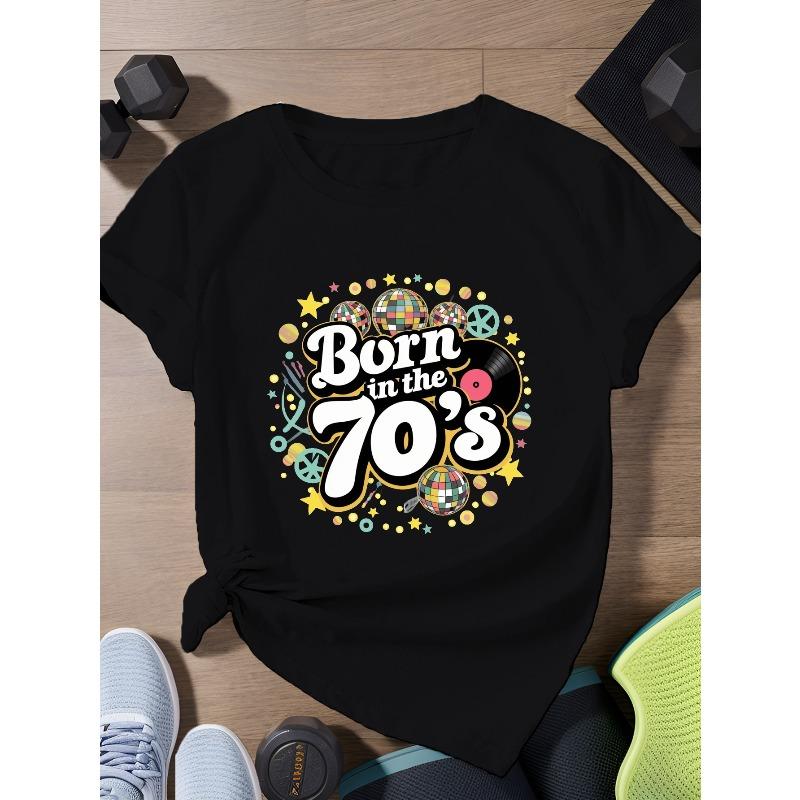 

Women s Plus Size Born in The 70s Sports Short Sleeve T-Shirt 4XL чорний