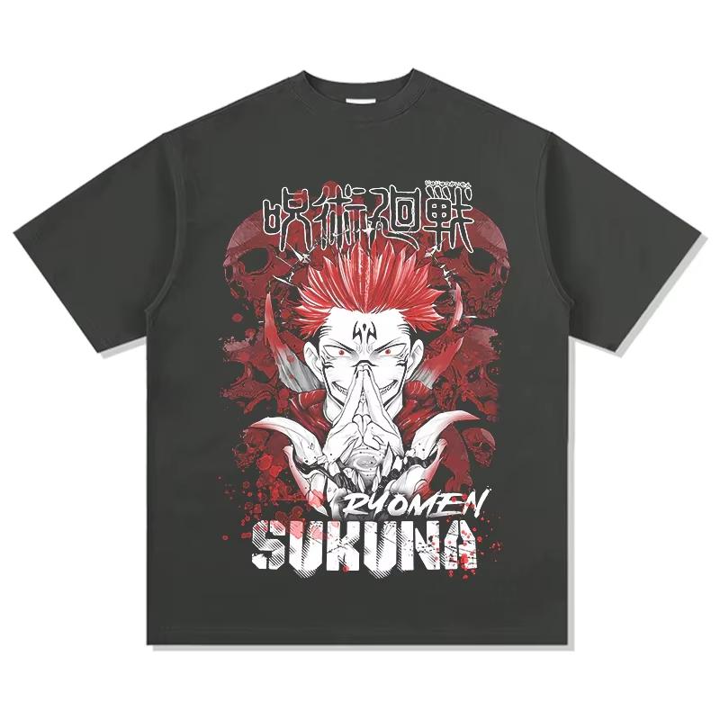 Jujutsu Kaisen Japanischer Anime Reines Baumwoll-T-Shirt, Unisex Sommer Freizeit Sport Streetstyle T-Shirt für Anime-Fans T-Shirt