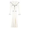Women's European & American V-Neck Sailor Collar Slimming Fishtail Knitted Dress for Spring & Summer