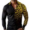 Camicia da uomo casual per le vacanze, con stampa leopardata, manica lunga, colletto a revers, bottoni