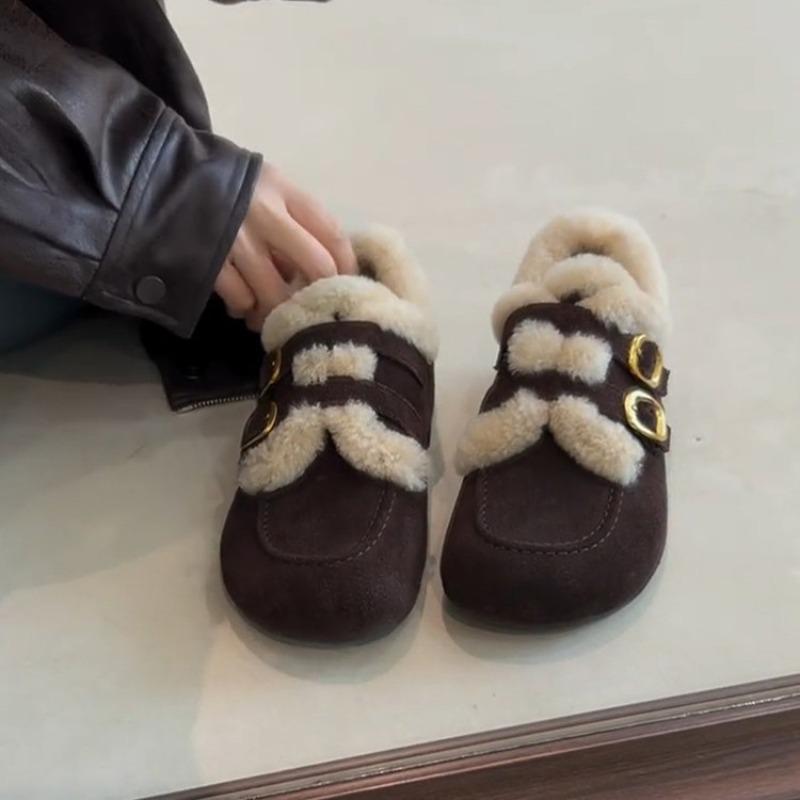 Retro Insole Height-increasing Shoes for Women, Round-toed Fleece Cotton Shoes