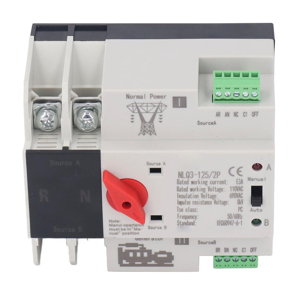 2P Dual Power Automatischer Umschalter Generator Umschalt-Umschalter AC110V 50Hz 60Hz 63A