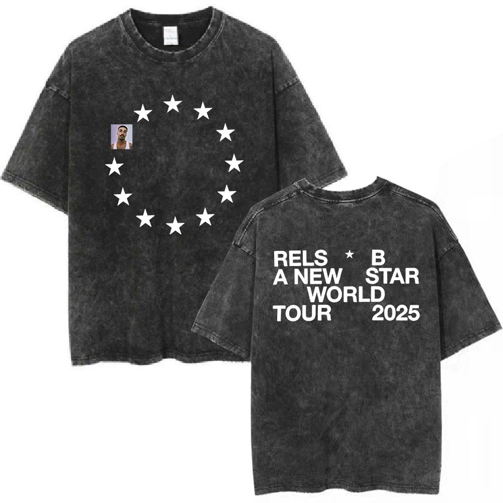 Rapper RELS B Skinny Flakk Tour Vintage Gewaschenes T-Shirt Herren Kleidung Hip Hop Übergroßes Kurzarm-T-Shirt Baumwoll-T-Shirts