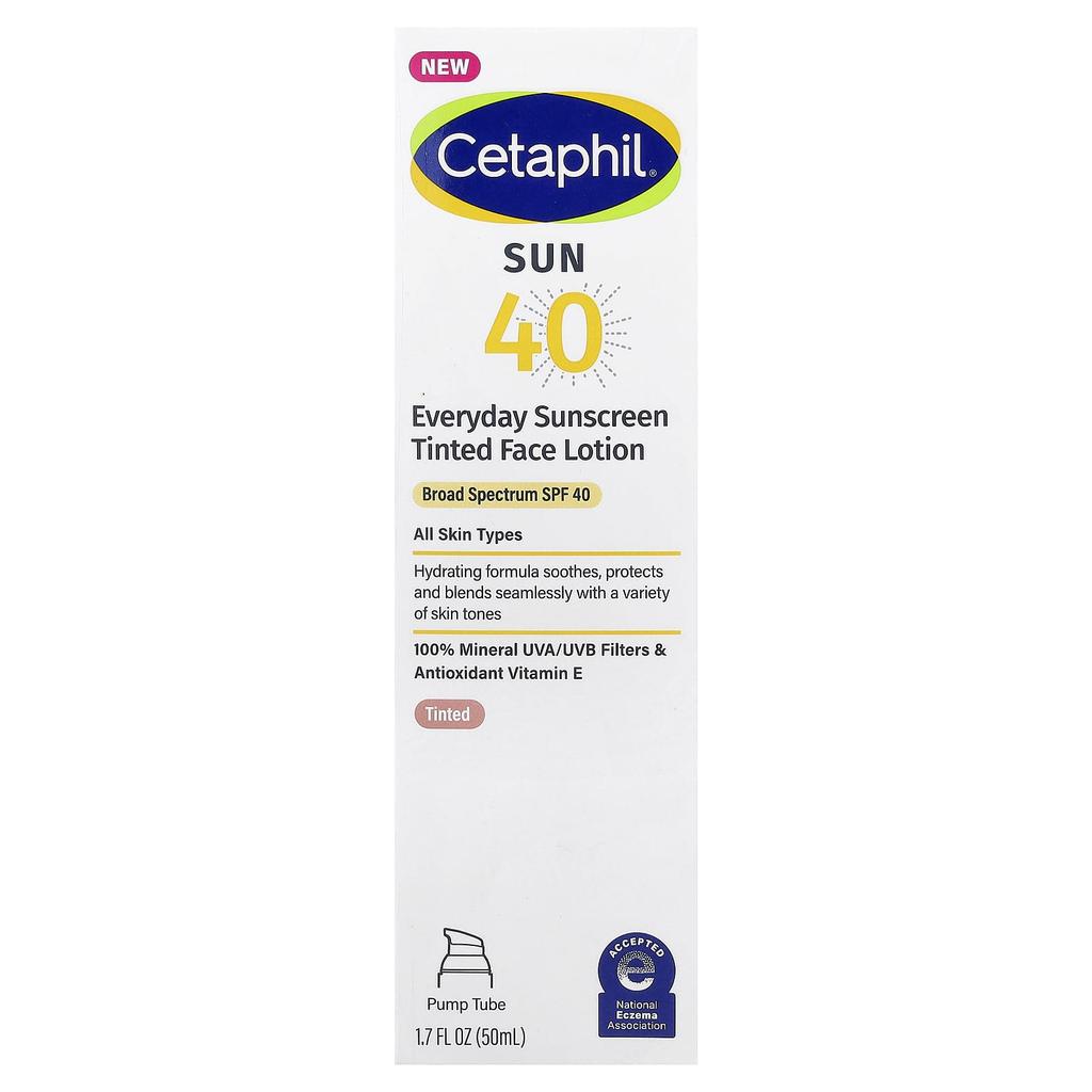 Cetaphil, Everyday Sunscreen, Tinted Face Lotion, For All Skin Types, SPF 40, / 50ml (1.7 fl oz)
