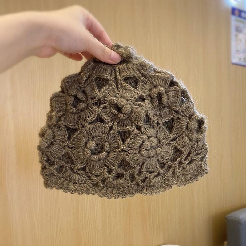 Double-layer handmade crochet pullover hat children's autumn and winter tide versatile warm knitted wool hat Baotou hat