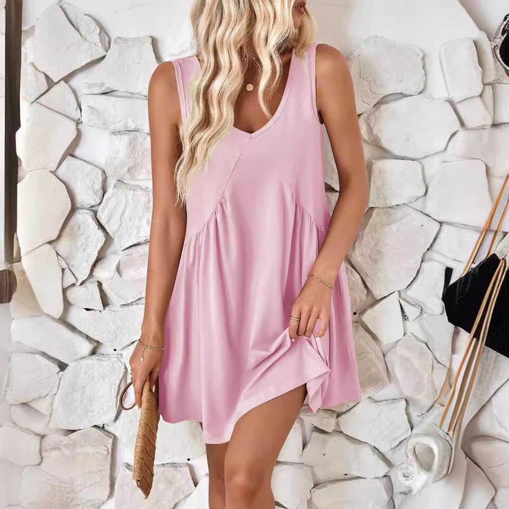 2024 Women's Casual Pleated Vest Dress with Pockets