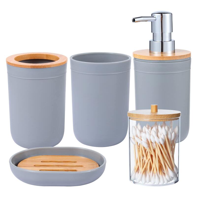 Bathroom Accessories Set - with Trash Can Toothbrush Holder Soap Dispenser Soap and Lotion Set Tumbler Cup