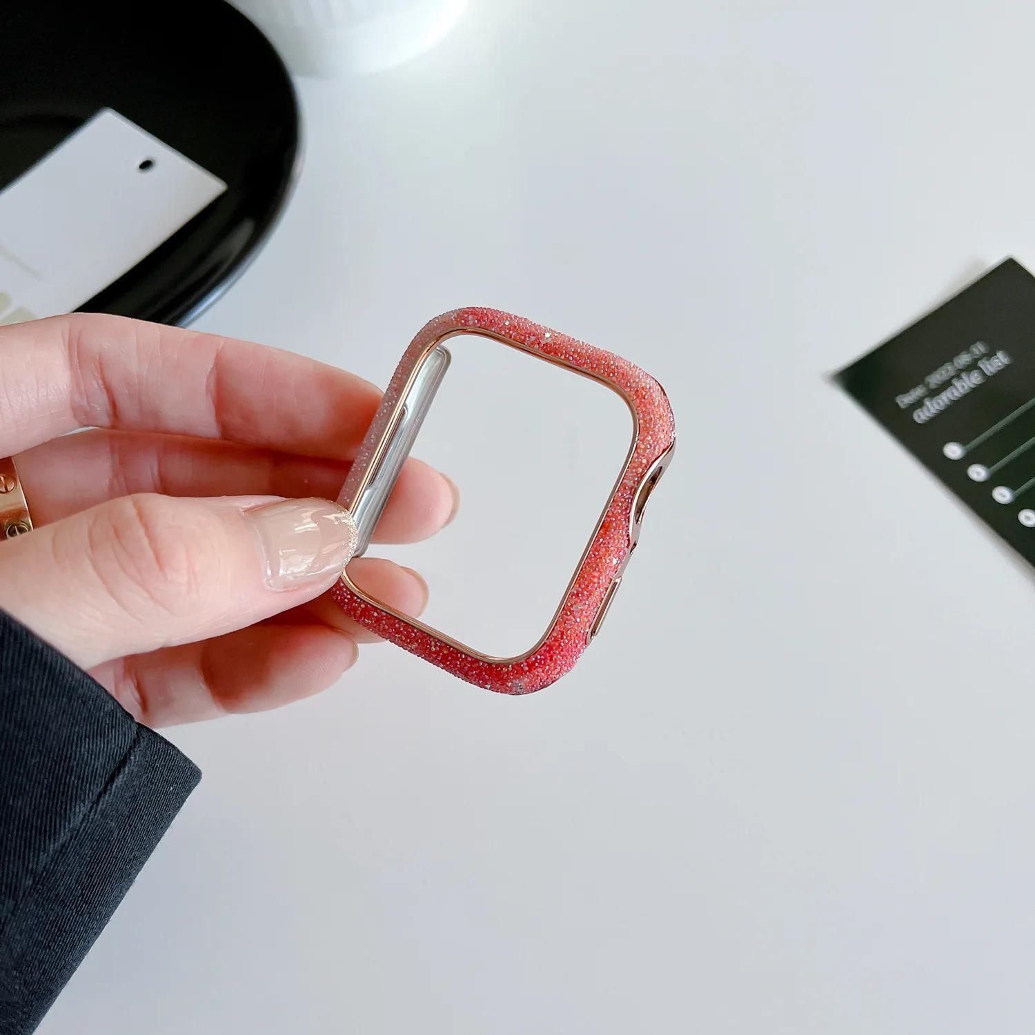 

Бриллиантовая накладка для корпуса Apple Watch 45 мм 41 мм 44 мм 40 мм Блестящий бампер Защитная пленка для экрана для Apple Watch Series 9 8 7 4 5 6 Se Корпус 41mm оранжевый
