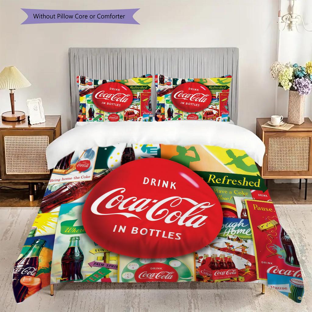 Cocacola Bottles Ice Bucket Threepiece Set 1 Duvet Cover 2 Pillowcase Without Core Bedding Set Soft And Comfortable
