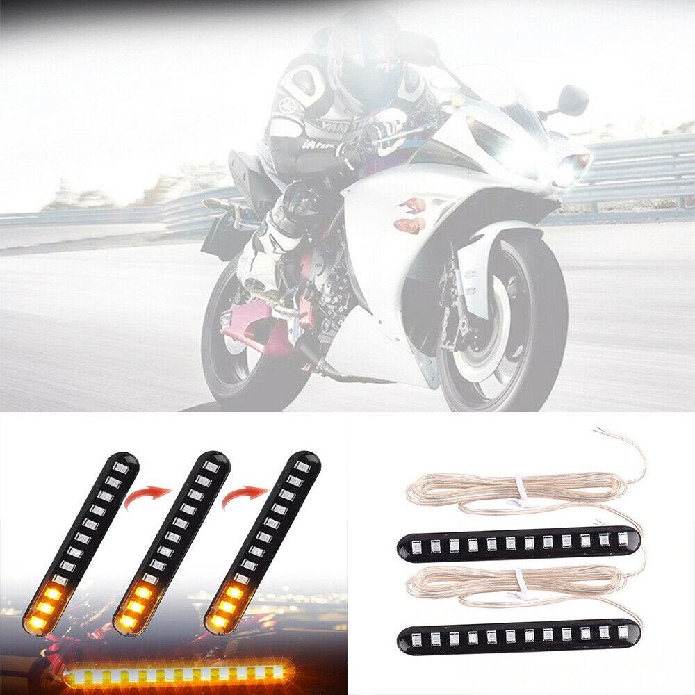 4 X Sequential Flowing Motorcycle 12 LED Mini Strips Turn Signal Light Amber 12V