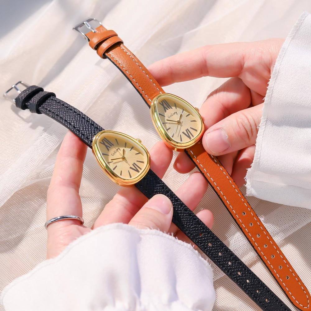 Nordic Style Women's Leather Watch Women's Retro Temperament Design Senior Sense Student Niche French Light Luxury Oval