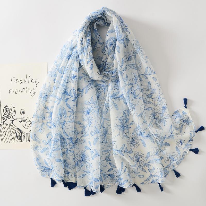 16 Colors Women Fashion Branch Floral Tassel Viscose Shawl Scarf Lady Print Soft Wrap Neck Snood Bufanda Muslim Hijab 180*90Cm