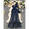 Sloping Shoulder Dress Ins Feather Sequins Long Dress
