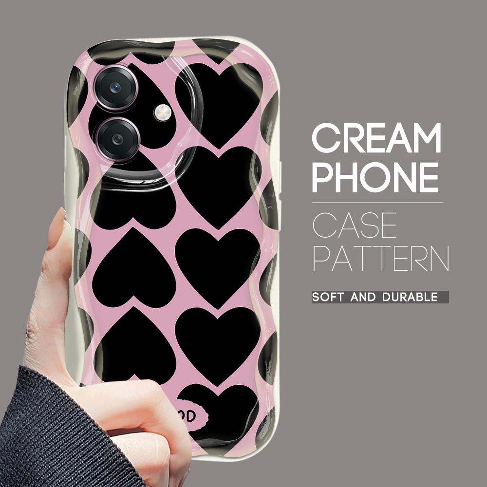 For OPPO A38 A18 A60 A58 A57s A96 Reno12 13 Realme C31 C30 Vivo V30 Y27s Y28 Y36 Y76 Wavy Edge Love-Heart Soft Silicone Phone Case