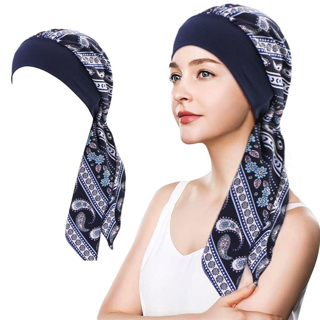 Women Vintage Turban Bonnet Hat with Elastic Wide Band Print Hijab Hat Bandana Headwrap Hat for Hair Loss Pastoral Hat