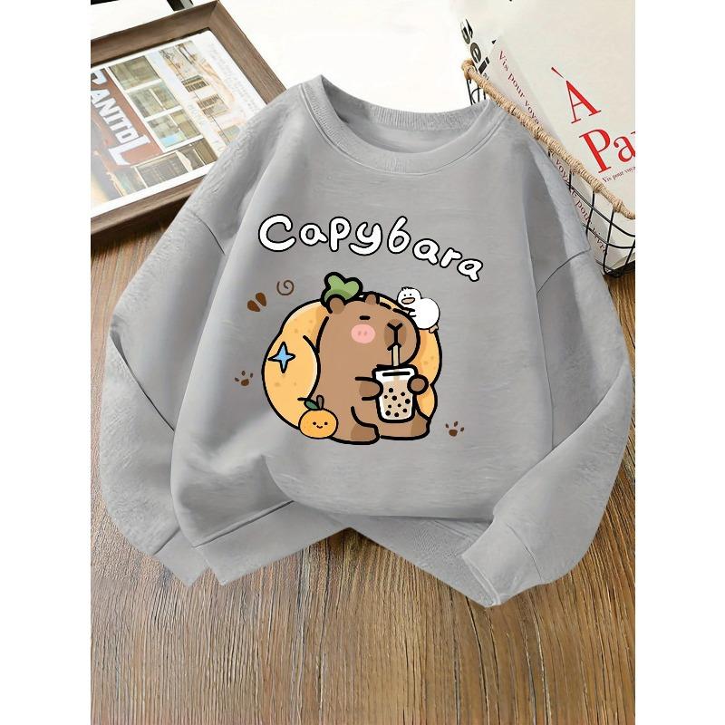 Girls' Stylish Casual Print Sweatshirt with a Round Neck