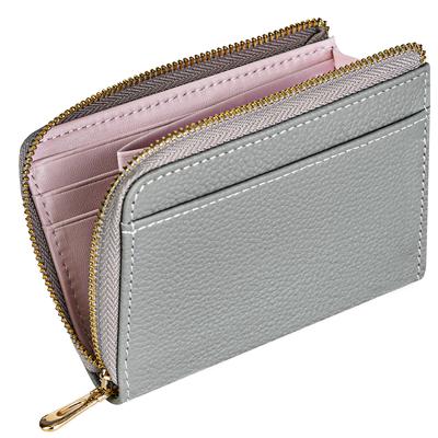 VISOUL Damen Kompaktes Portemonnaie aus echtem Leder mit 7 Kartenfächern, faltfreiem Scheinfach, RFID, L-förmigem Reißverschluss, schlankem Design, Münzfach, großer Kapazität,