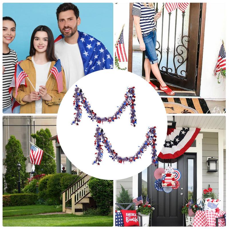 4th Of July Tinsel Garland Star Patriotic 4th Of July Twist Garland 2x Celebration Holiday Decorations Hangable Parade Ornaments