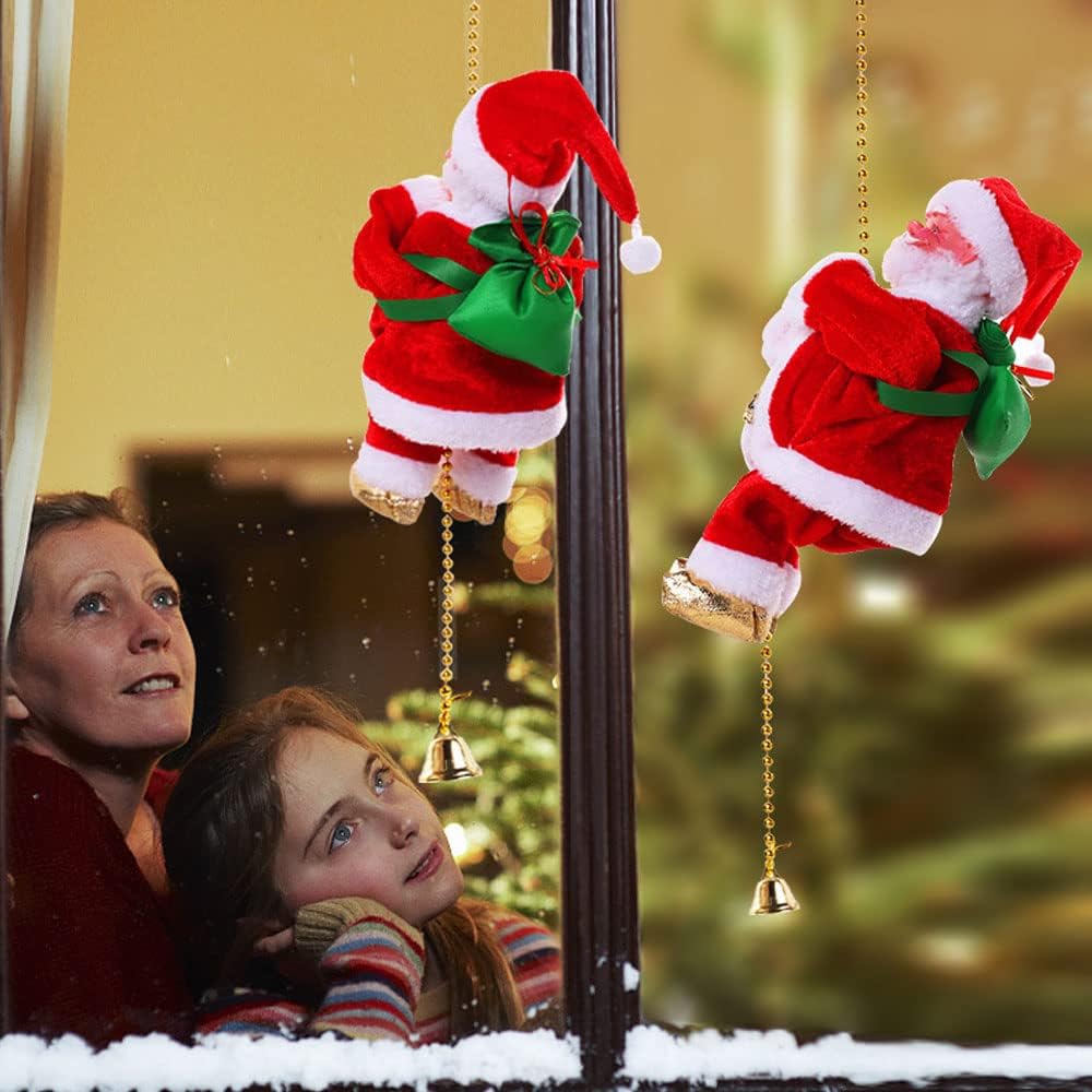 Santa Claus Climbing Ladder Plush Toy, Electric Rope Hanging Toy, Christmas Electric Santa Claus Toy Climbing Ladder Christmas Old Man Doll with