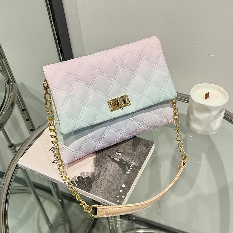 Ladies Bag Gradual Change Diamond Shoulder Bag Autumn and Winter New Oblique Span Bag Cover Type Small Square Bag Tide One