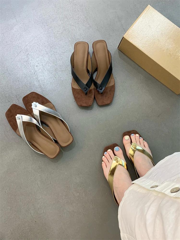 Fashion Women's Flip Flops Summer Fashion Square Clip Toe Women Slippers Designer Wedges Low Heels Casual Party Flip Flops Shoes Zapatos