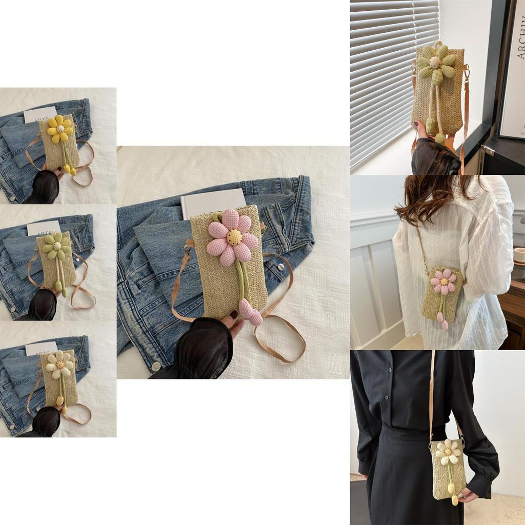 Adorable Floral Weave Bag For Women Trendy Summer Crossbody Phone Purse