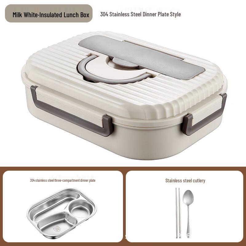 Dejier Thickened 304 Stainless Steel Divided Lunch Box 3 Compartments (Cutlery)