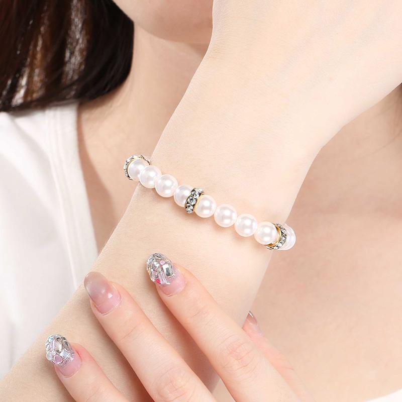 Stainless Steel Beaded Bracelet for Women Men Rhinestone Decor Stretch Fashion Jewelry Party Daily Accessory Gift