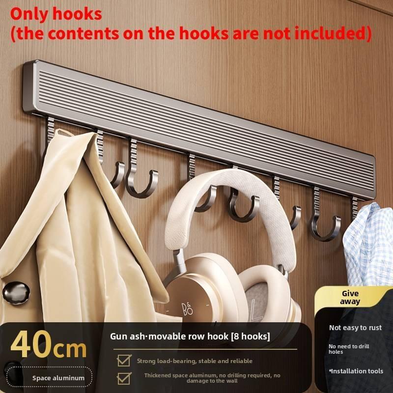 Space Aluminum Wall Hook Set With Strong Adhesive No Drilling Suitable For Bathroom And Closet Storage