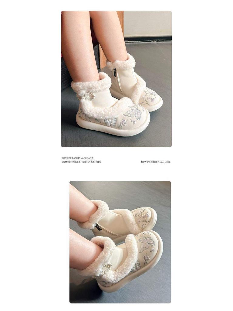 Winter 2025 Meisjes Hanfu Laarzen: Nieuwe Chinese Stijl Fleece Sneeuwschoenen