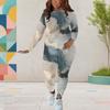 Women Plus Size Round Neck Long Sleeve Printed Top Fitted Pants Two Piece Set