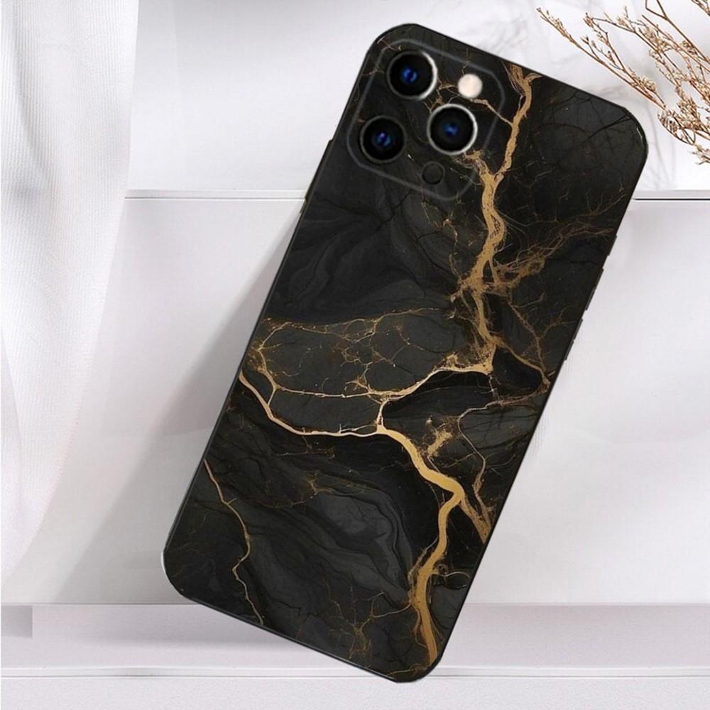B-Black Gold Marble Art Phone Case For iPhone 16,15,14,13,12,11 Plus,Pro Max,XS,X,XR,SE,Mini,8,7 Soft Silicone Black Cover