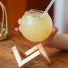 with Wood Stand Spherical Cocktail Glass Cup Ronud Ball Shaped Transparent Juice Tumbler with Straw Drink Cup Gift