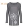 Tunique grande taille pour femme, imprimé pissenlit, chemise longue, col ras du cou, manches longues, pull-over, chemisier décontracté, coupe ample, pour le travail et la vie quotidienne
