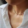 Imitation Pearl Necklace Small Gold Color Beads Beaded Clavicle Chain French Retro Necklace Stainless Steel Jewelry