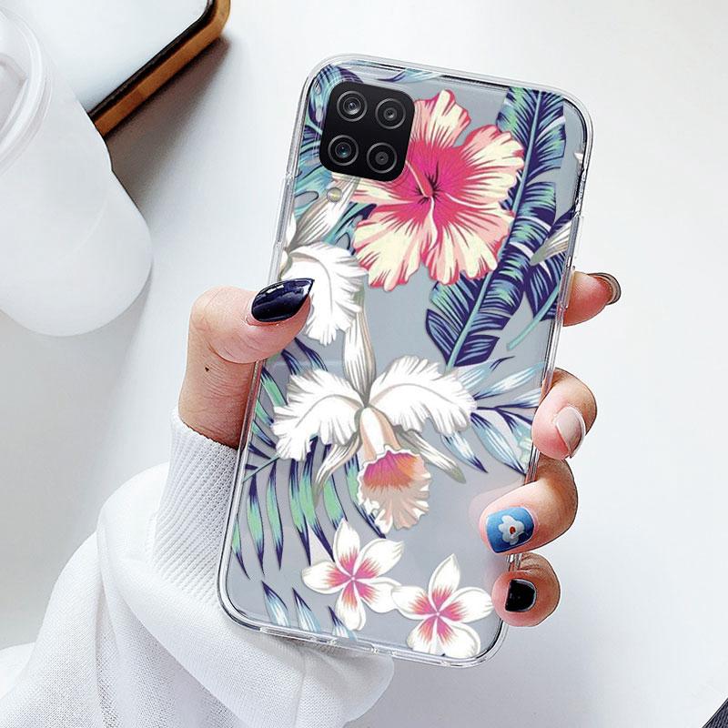 Phone Case For Samsung A12 M12 F12 Floral Silicon Cover For Samsung Galaxy A12 5G Fundas Coque Transparent Soft Capas Flower TPU