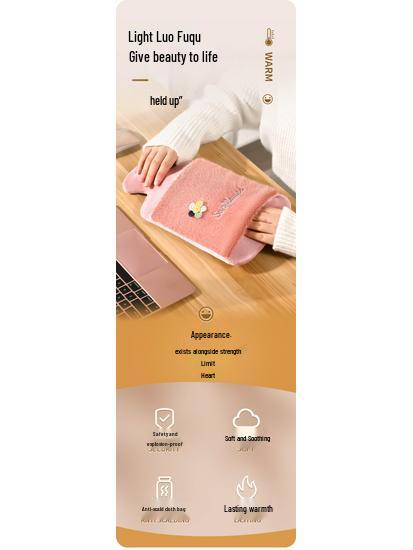 Cartoon Rabbit Flannel Hot Water Bottle with Plush Hand Warmer – Ideal for Students