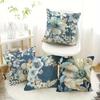 Navy Blue Watercolor Floral Pillowcase: Elegant Botanical-Themed Cushion Cover For Home Sofa Decor