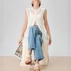 French White Sleeveless Summer Knit Cardigan & Sunscreen Cover-Up Dress