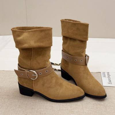 Stivaletti Western Cowboy da Donna in Ecopelle Retro Stivaletti Moda Autunno Inverno da Donna Punta Acuta Stivaletti Pieghettati Comodi
