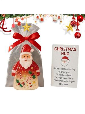 Festive Santa Decoration Sparkling Santa Design Resin Santa Claus Ornaments with Encouragement Card Emotional for Friends