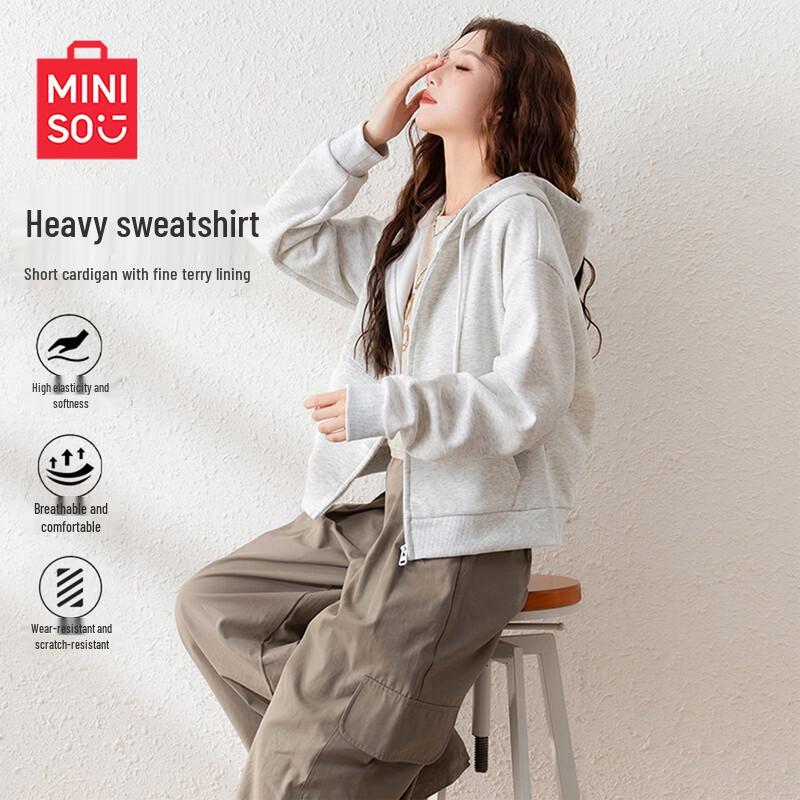 MINISO Women's Casual Hooded Zip-Up Sweatshirt