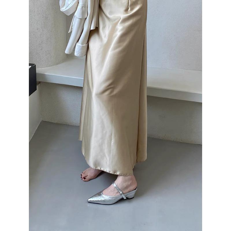 Półkapcie w stylu francuskim z kokardą, szpiczastym noskiem, z połowicznym wsparciem, pojedyncze płaskie buty dla kobiet