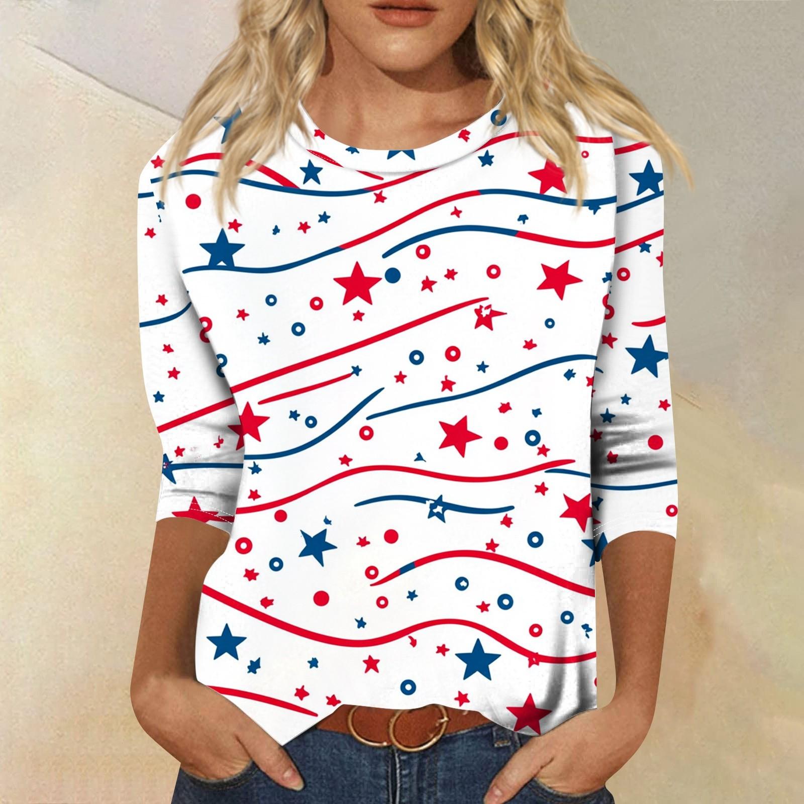 

Women s T-shirt Casual Independence Day Print Top T-shirt Crewneck Jumper XL белый