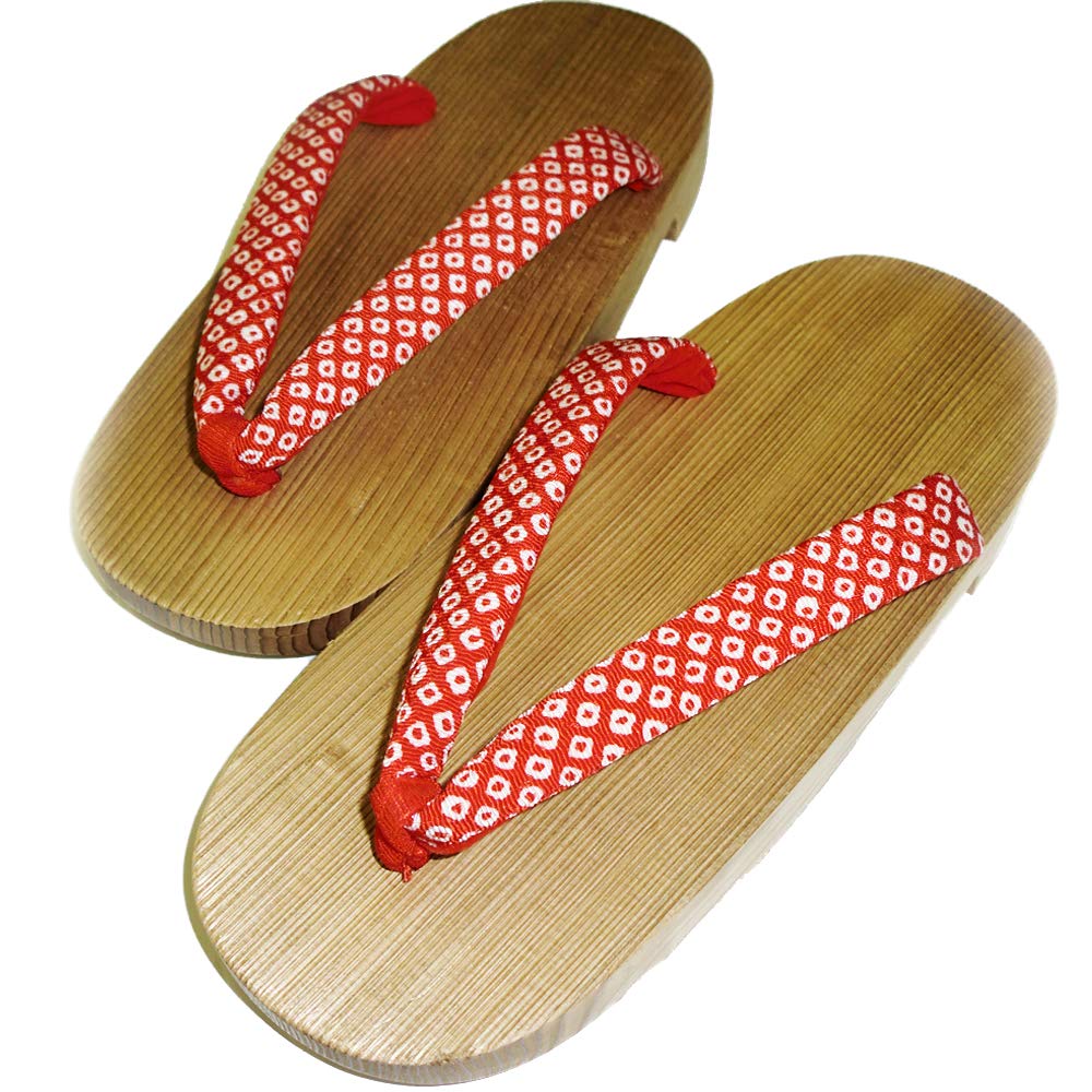Kiso Nezuko Craftsmen Passing On 300 Years of Pique Red Strap Cloth Geta Tradition. 18-19cm Children's Size. Pattern. (Front Color Customizable).