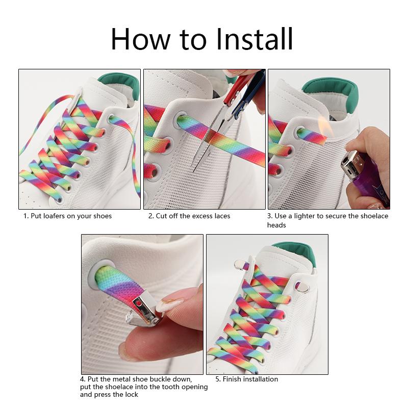 New 1Pair Colourful No Tie Shoelaces Rainbow Elastic Laces Sneakers Adults Kids 8MM Wide Flats Rubber Shoelace Shoes Accesories