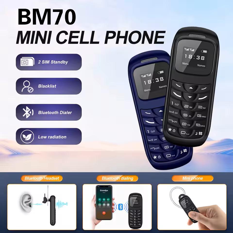 

New BM70 Mini Dual SIM Keypad Phone with Bluetooth for Seniors сірий колір