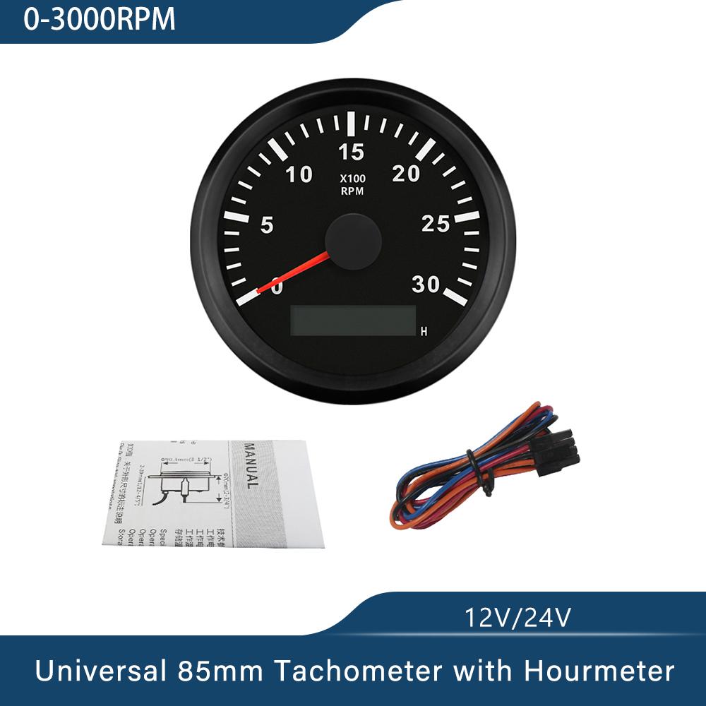 Universal 85mm Tachometer Engine RPM Gauge Set with Hourmeter for Car Boat Truck